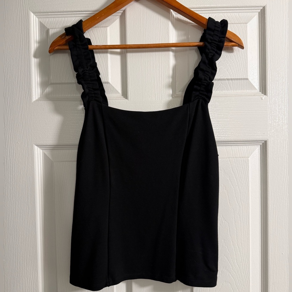 Anthropologie ruffled square neck tank top